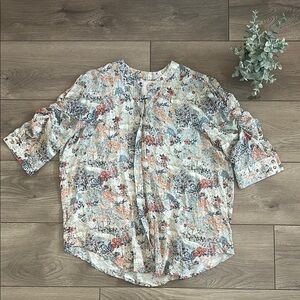 JOHNNY WAS Floral Button-Up Women's Blouse Size Large
